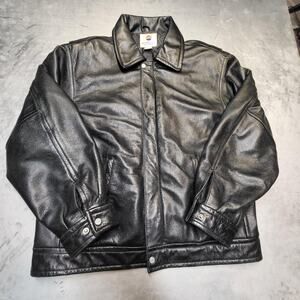 Pepsi Jacket Mens Large Black Genuine Leather Bomber Quilted Lined Snap Front